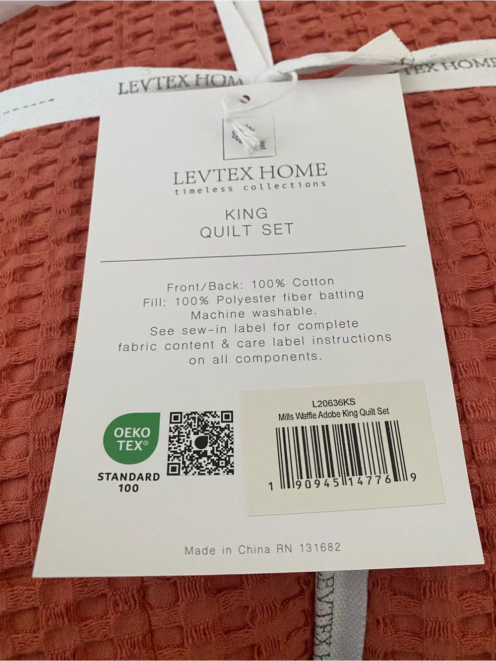 Levtex Home Mills Waffle ADOBE Quilt and Pillow Sham Set - 3 piece 106x92 inches